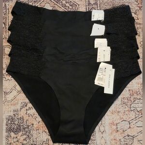 NWT 5 AVA & AIDEN Lace Trim Bikini Brief Seamless Black Panties Underwear L